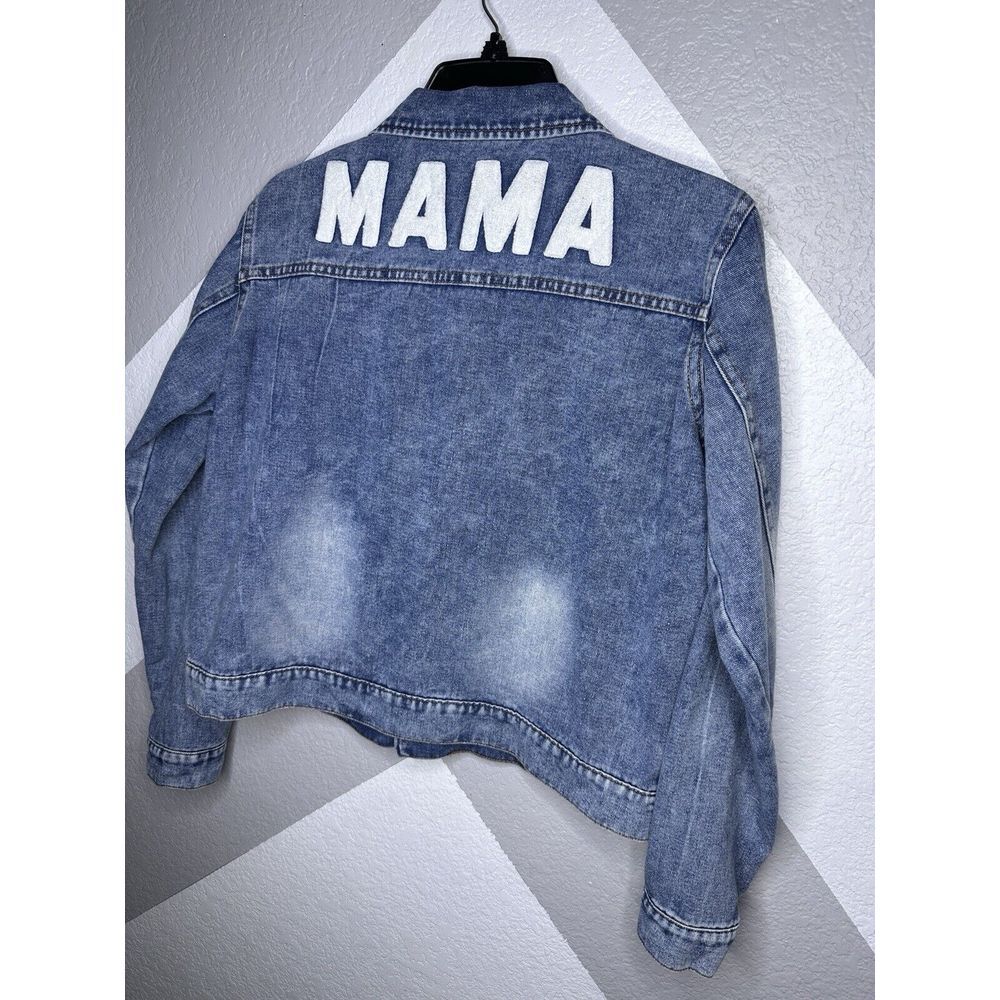 PatPat Light Blue Mama Design Long-sleeve Distressed Denim Jacket Large